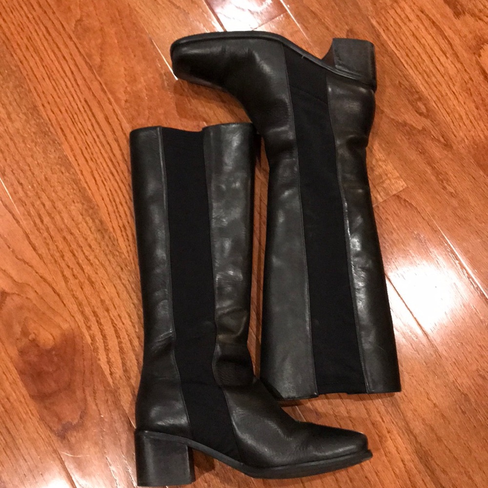 leather upper knee boots blocked heels  sz 7